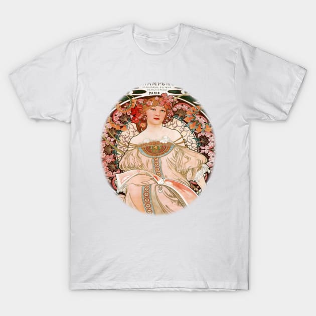 Alphonse Mucha Vintage Poster Art Design T-Shirt by PaperMoonGifts